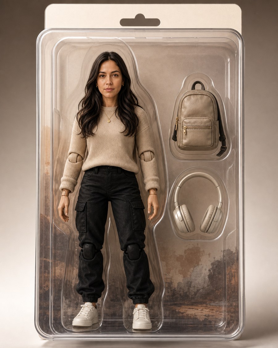AI action figure package detail with accessories and blister plastic