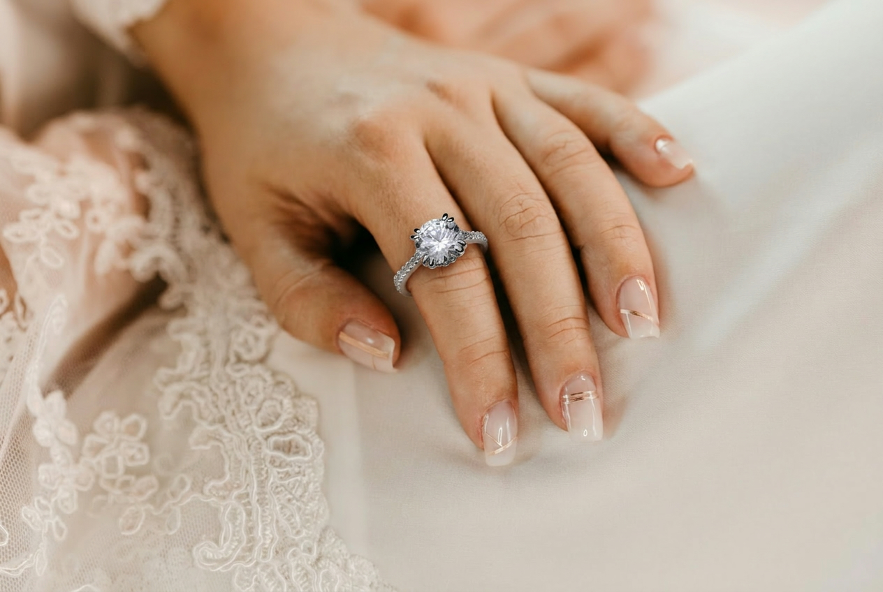 Virtual ring try on result showing a diamond engagement ring on a hand