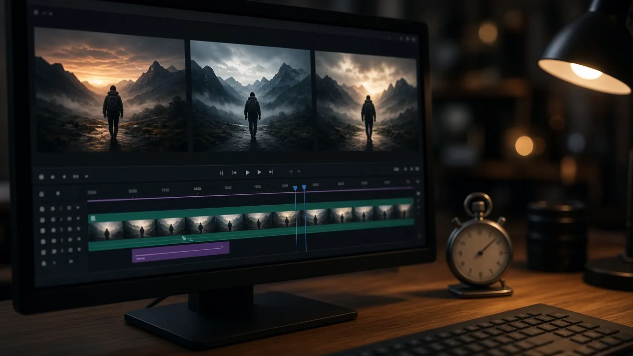 Editing monitor with a stopwatch on the desk