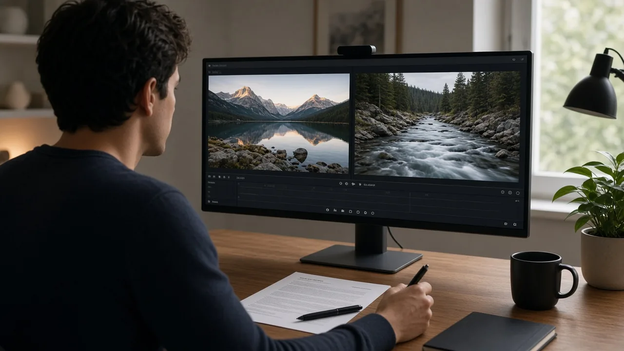 Creator comparing two clips with a license sheet