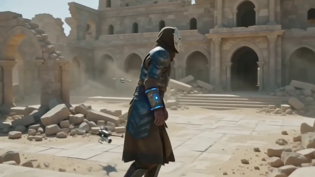 Warrior in desert ruins