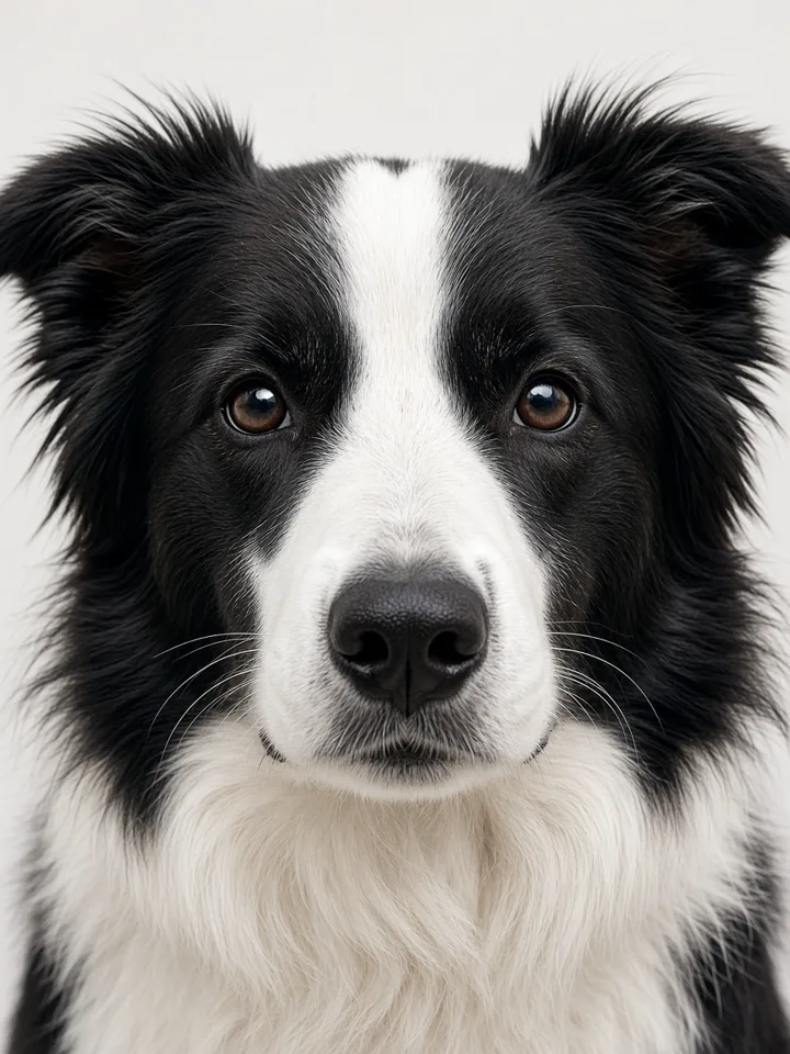 Clear front-facing border collie face showing readable fur markings for a pet rap video photo tip