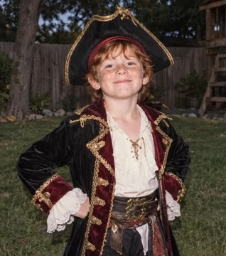 Synthetic demo of a polished pirate costume stage